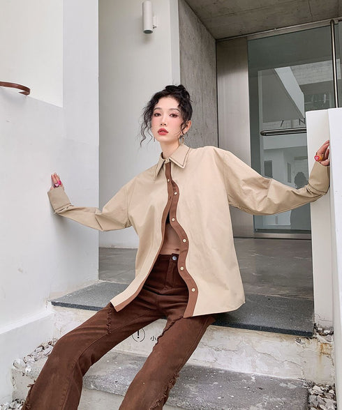 Wave Line Contrast Shirt